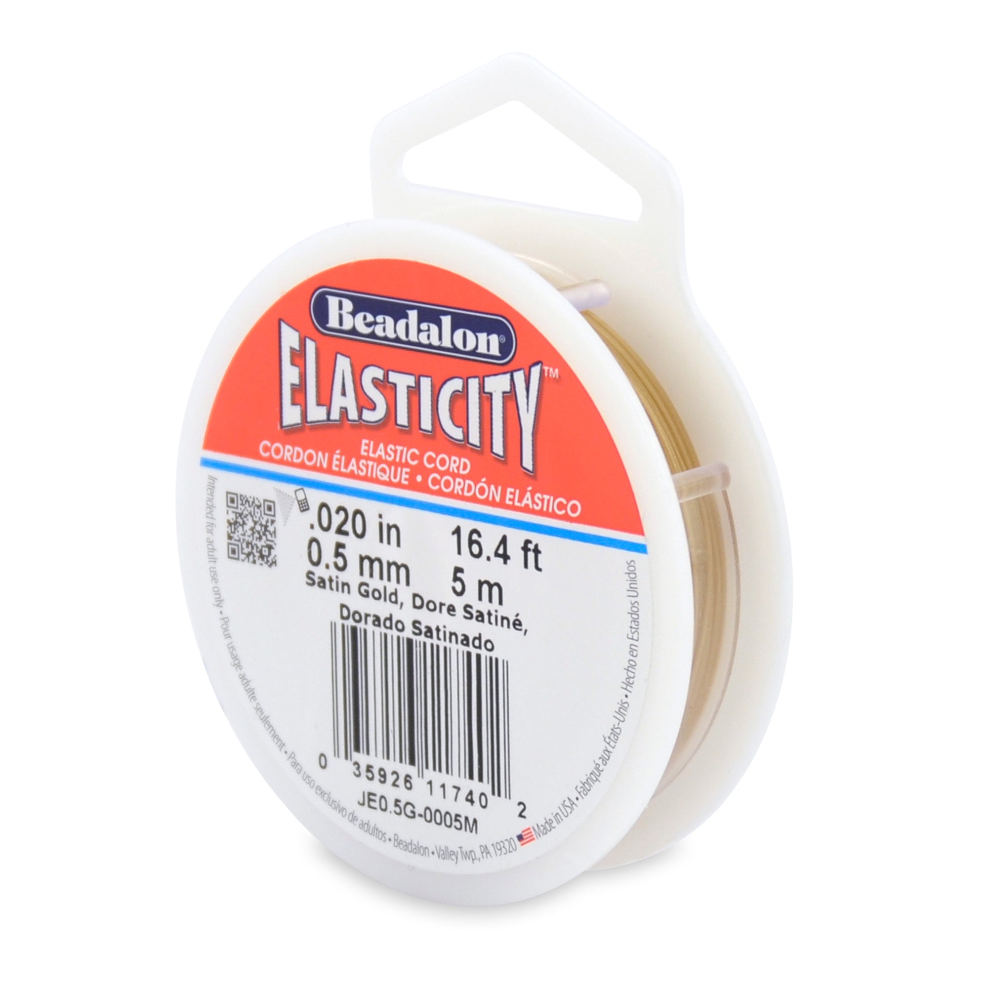 Elasticity Stretch Cord, 0.5 mm / .020 in, Satin Gold, 5 meter