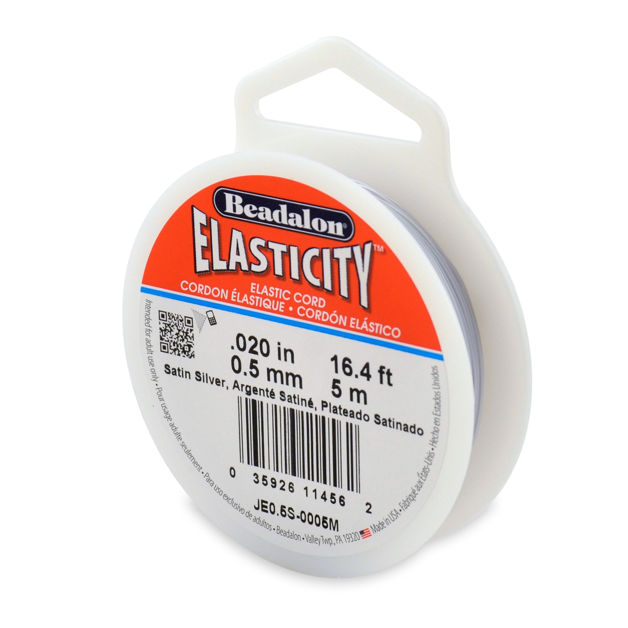 Elasticity Stretch Cord, 0.5 mm / .020 in, Satin Silver, 5 meter