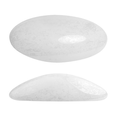 Athos Par Puca Oval Czech Glass Cabochon, Opaque White Ceramic Look, 2 pieces