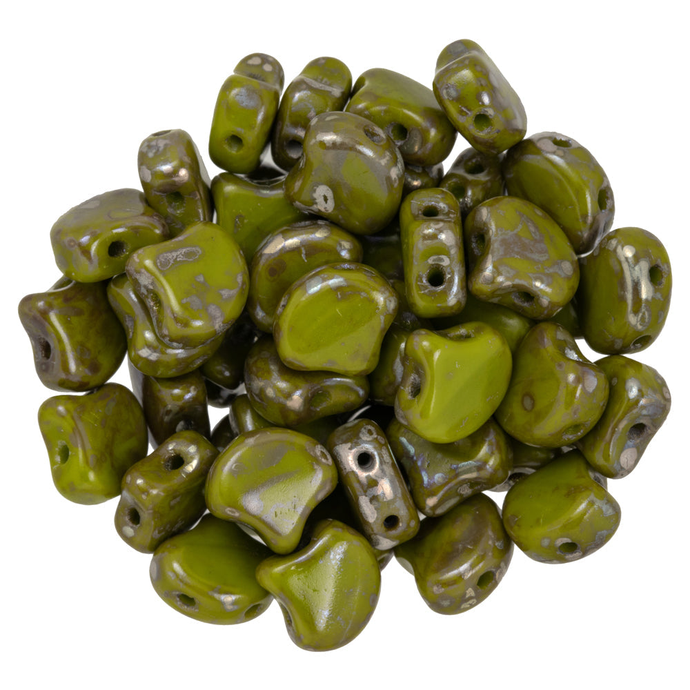 Ginko Beads, Opaque Olivine Rembrandt, 8 grams