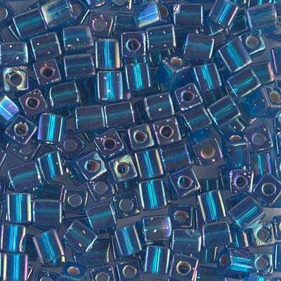 Miyuki 4mm Cube, #1025, Silver Lined Capri Blue AB, 5 grams