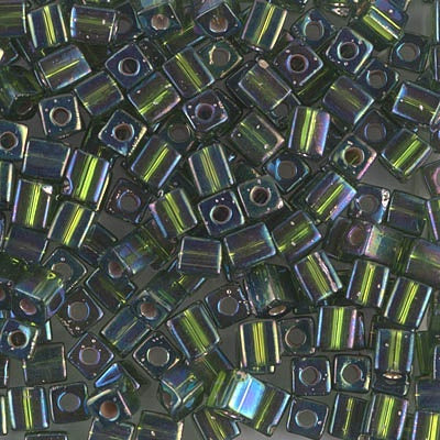 Miyuki 4mm Cube, #1026, Silver Lined Olive AB, 5 grams