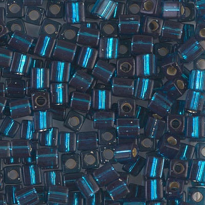 Miyuki 4mm Cube, #1425, Dyed Silver Lined Blue Zircon, 5 grams