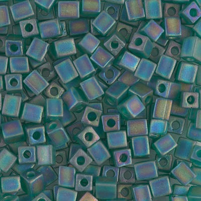 Miyuki 4mm Cube, #147FR, Matte Transparent Emerald AB, 5 grams