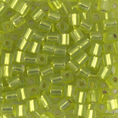 Miyuki 4mm Cube, #14F, Matte Silver Lined Chartreuse, 5 grams