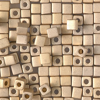 Miyuki 4mm Cube, #193F, Matte 24kt Gold Light Plated, 5 grams