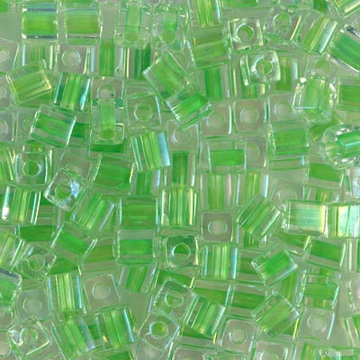 Miyuki 4mm Cube, #228, Light Green Lined Crystal, 5 grams