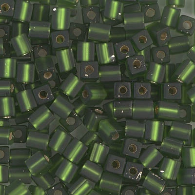 Miyuki 4mm Cube, #26F, Matte Silver Lined Olive, 5 grams