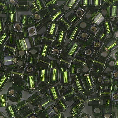 Miyuki 4mm Cube, #26, Silver Lined Olivine, 5 grams