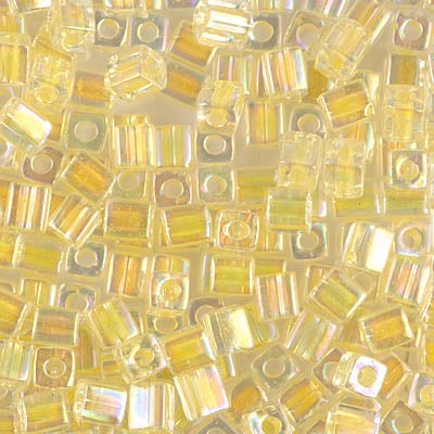 Miyuki 4mm Cube, #273, Light Yellow Lined Crystal AB, 5 grams