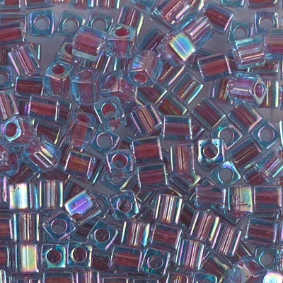 Miyuki 4mm Cube, #340, Hot Pink Lined Aqua AB, 5 grams