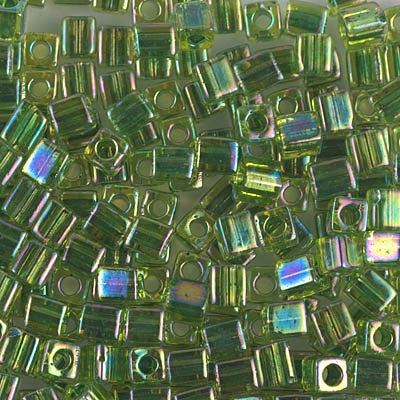 Miyuki 4mm Cube, #341, Green Lined Chartreuse AB, 5 grams