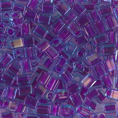 Miyuki 4mm Cube, #352, Fuchsia Lined Aqua Luster, 5 grams