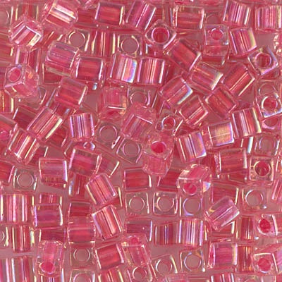 Miyuki 4mm Cube, #355, Hot Pink Lined Crystal AB, 5 grams