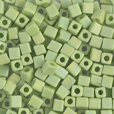Miyuki 4mm Cube Bead, Matte Opaque Chartreuse AB, #416FR, 5 grams