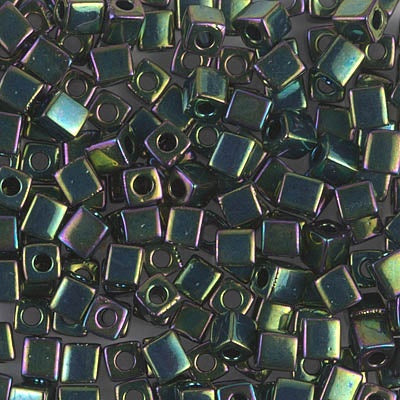 Miyuki 4mm Cube, #465, Metallic Dark Green Iris, 5 grams