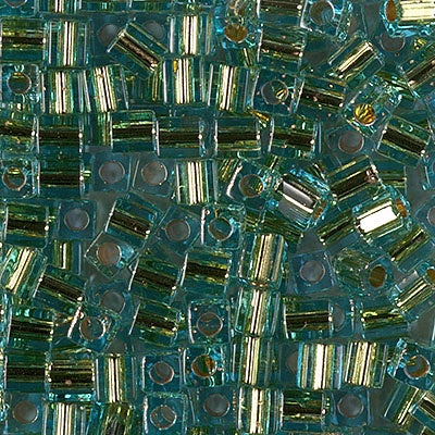 Miyuki 4mm Cube, #953, 24kt Gold Lined Light Aqua, 5 grams