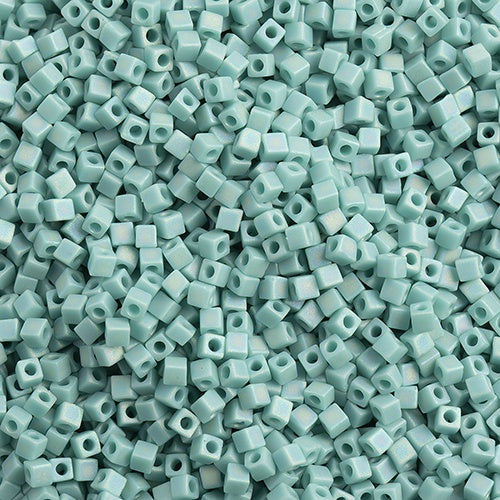 Miyuki 1.8mm Cube, Matte Opaque Turquoise Green AB, #412FR, 10 grams