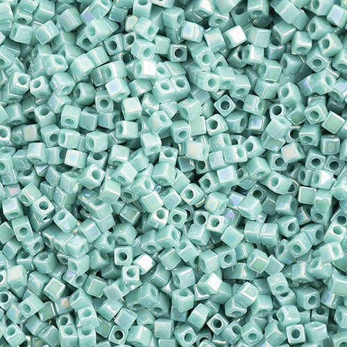 Miyuki 1.8mm Cube, Opaque Turquoise Green AB, #481, 10 grams