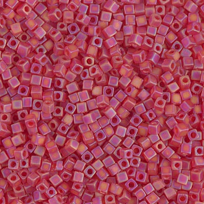 Miyuki 1.8mm Cube, Matte Transparent Red Orange AB, #140FR, 10 grams