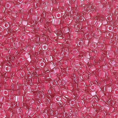 Miyuki 1.8mm Cube, Carnation Pink Lined Crystal, #208, 10 grams