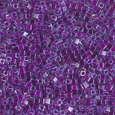 Miyuki 1.8mm Cube, Fuchsia Lined Aqua, #2651, 10 grams