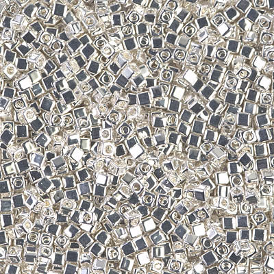 Miyuki 1.8mm Cube, Bright Sterling Plated, #961, 10 grams