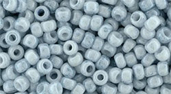 Toho Size 8 Round, Marbled Opaque White/Blue, #1205, 17 grams