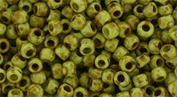 Toho Size 8 Round, Sour Apple Picasso, #Y310, 17 grams