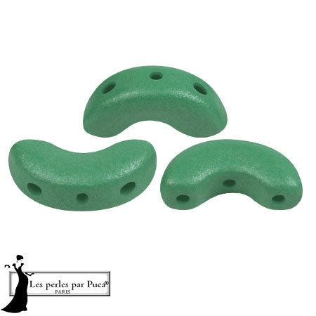 Arcos Par Puca, Vogue Matte Green Garden, 10 grams, Czech 3 Hole Glass Bead