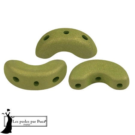 Arcos Par Puca, Trendy Light Olive Matte, 10 grams, Czech 3 Hole Glass Bead