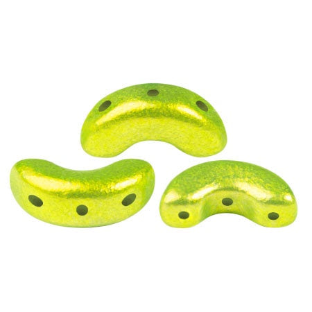 Arcos Par Puca, Metalust Electric Green, 10 grams, Czech 3 Hole Glass Bead