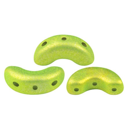 Arcos Par Puca, Metalust Electric Green Matte, 10 grams, Czech 3 Hole Glass Bead