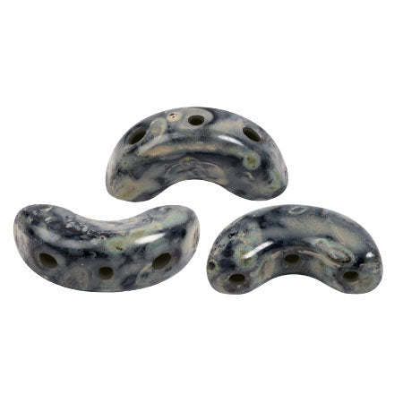 Arcos Par Puca, Black Stony Beige, 10 grams, Czech 3 Hole Glass Bead
