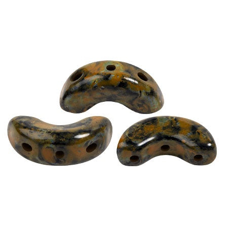 Arcos Par Puca, Black Stony Orange, 10 grams, Czech 3 Hole Glass Bead