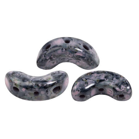 Arcos Par Puca, Black Stony Pink, 10 grams, Czech 3 Hole Glass Bead