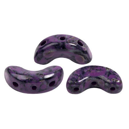 Arcos Par Puca, Black Stony Violet, 10 grams, Czech 3 Hole Glass Bead
