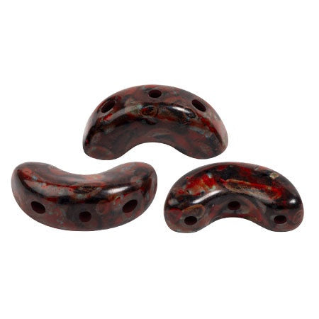 Arcos Par Puca, Black Stony Red, 10 grams, Czech 3 Hole Glass Bead