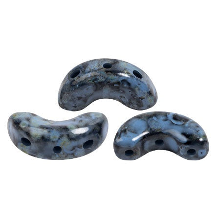 Arcos Par Puca, Black Stony Blue, 10 grams, Czech 3 Hole Glass Bead