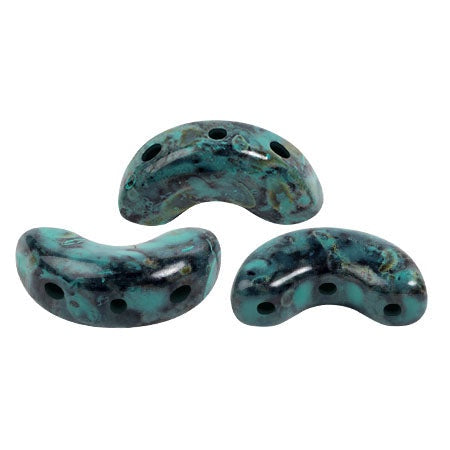 Arcos Par Puca, Black Stony Emerald, 10 grams, Czech 3 Hole Glass Bead