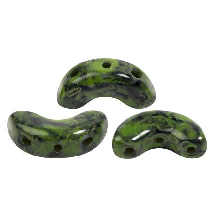 Arcos Par Puca, Black Stony Green, 10 grams, Czech 3 Hole Glass Bead