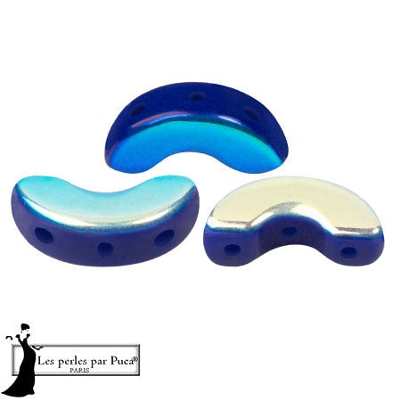 Arcos Par Puca, Opaque Sapphire AB, 10 grams, Czech 3 Hole Glass Bead