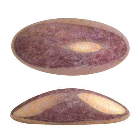 Athos Par Puca Oval Czech Glass Cabochon, Opaque Mix Violet/Gold Ceramic Look, 2 pieces