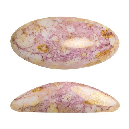 Athos Par Puca Oval Czech Glass Cabochon, Opaque Mix Rose/Gold Ceramic Look, 2 pieces
