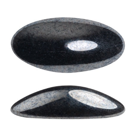 Athos Par Puca Oval Czech Glass Cabochon, Jet Hematite, 2 pieces
