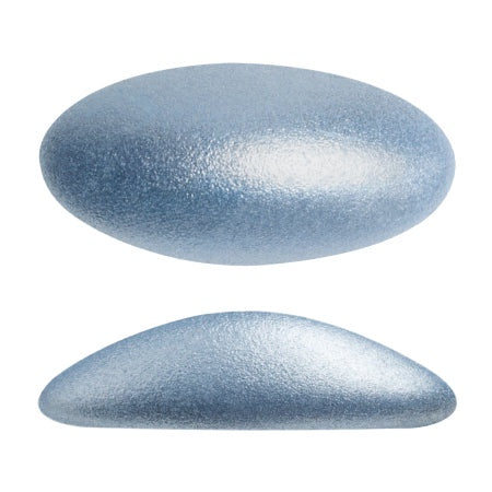 Athos Par Puca Oval Czech Glass Cabochon, Metallic Matte Light Blue, 2 pieces