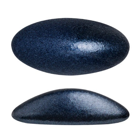 Athos Par Puca Oval Czech Glass Cabochon, Metallic Matte Dark Blue, 2 pieces