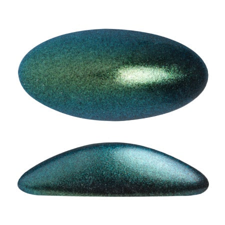 Athos Par Puca Oval Czech Glass Cabochon, Metallic Matte Green Turquoise, 2 pieces
