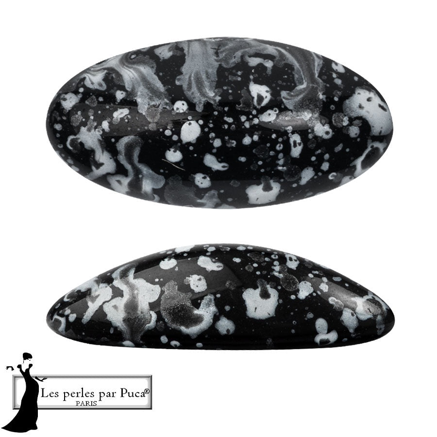 Athos Par Puca Oval Czech Glass Cabochon, Enamel Grey, 2 pieces