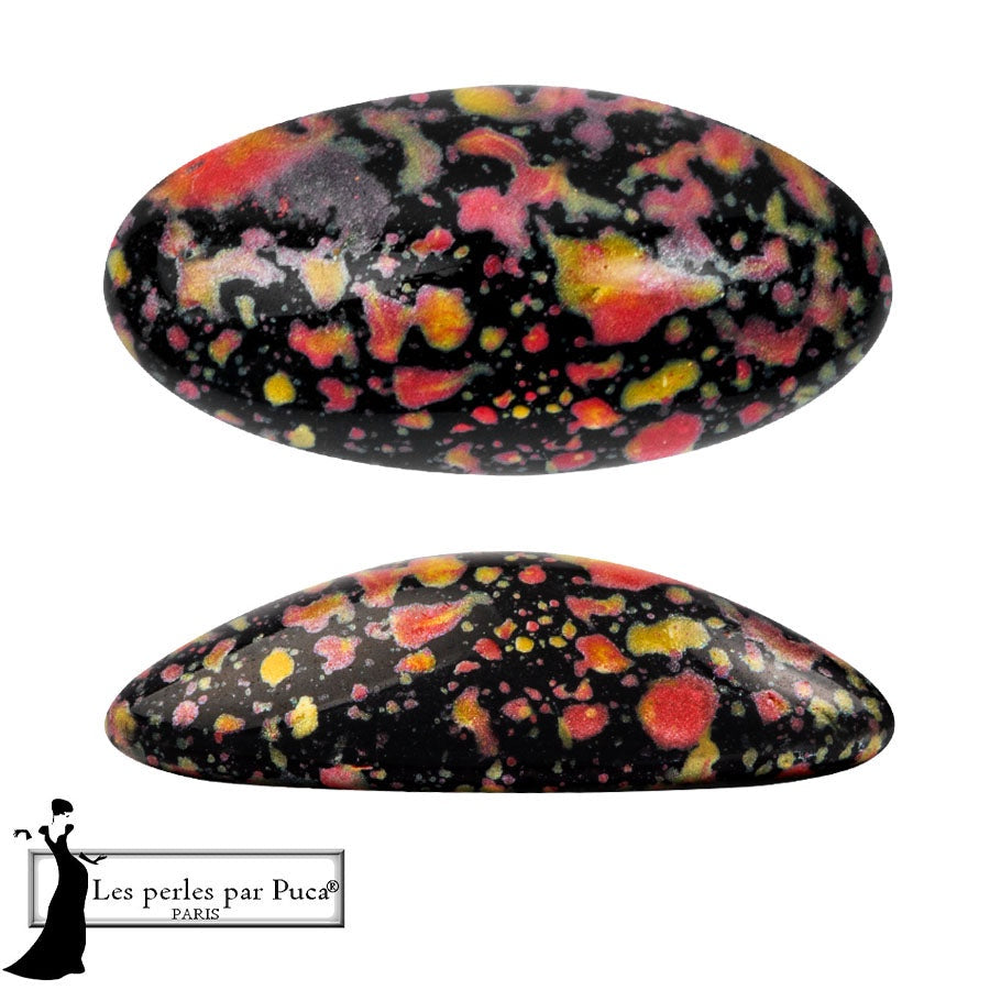 Athos Par Puca Oval Czech Glass Cabochon, Enamel Orange, 2 pieces